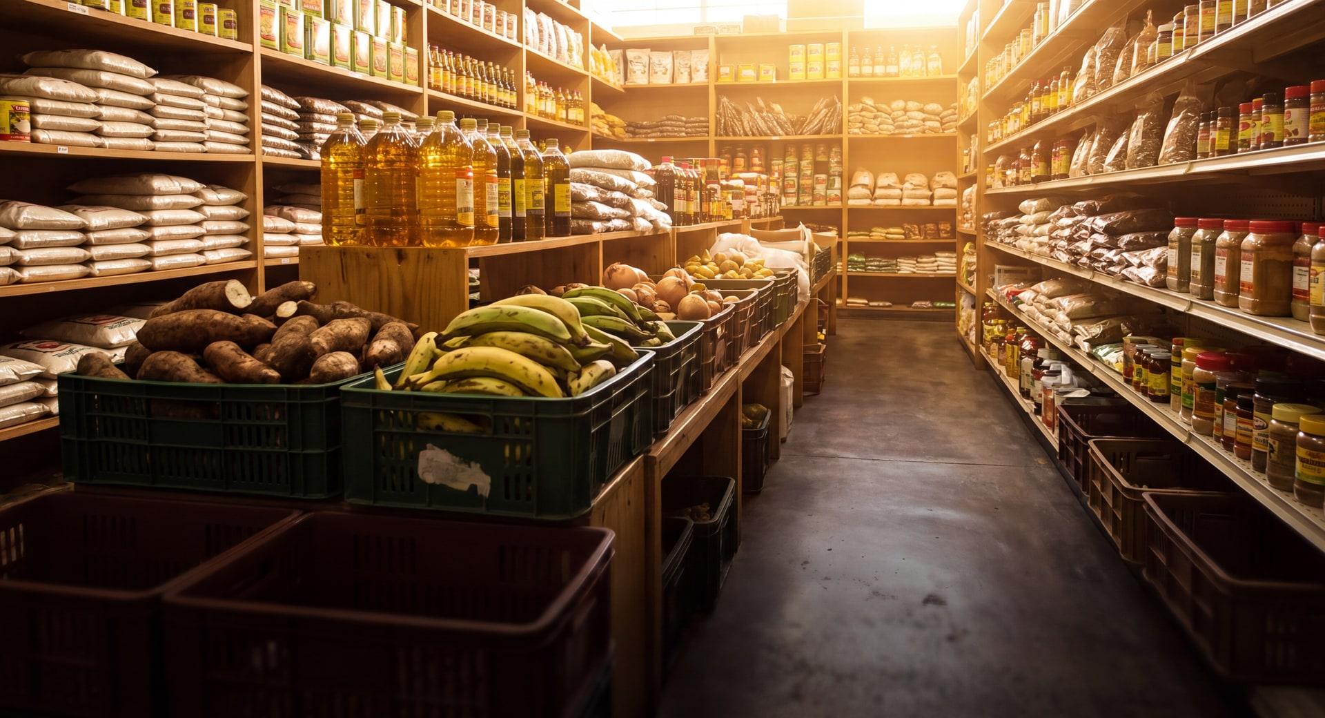 Shelves of groceries and ingredients in a neighbourhood market